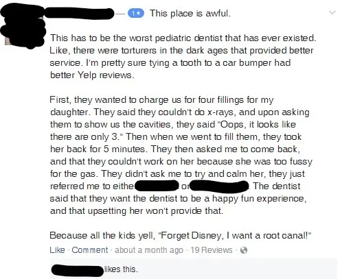 Screenshot of a 1-star review on an online platform.