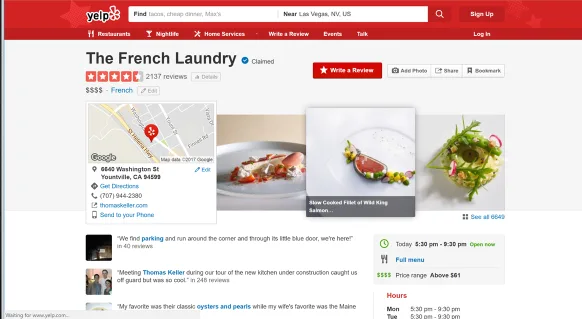 Yelp rating screenshot for French Laundry restaurant.